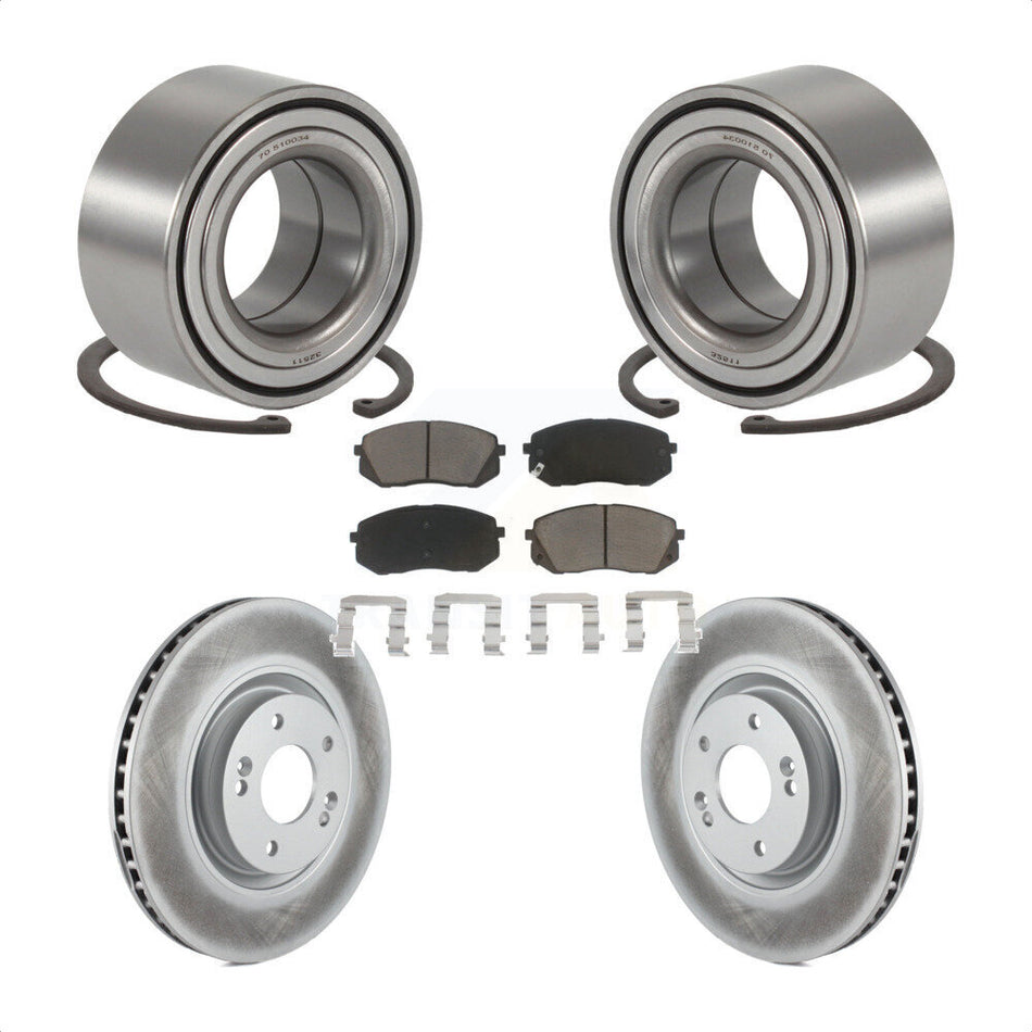 Front Wheel Bearing With Coated Disc Brake Rotors And Ceramic Pads Kit For 2014 Kia Cadenza To 05 19 2013 KBB-118299