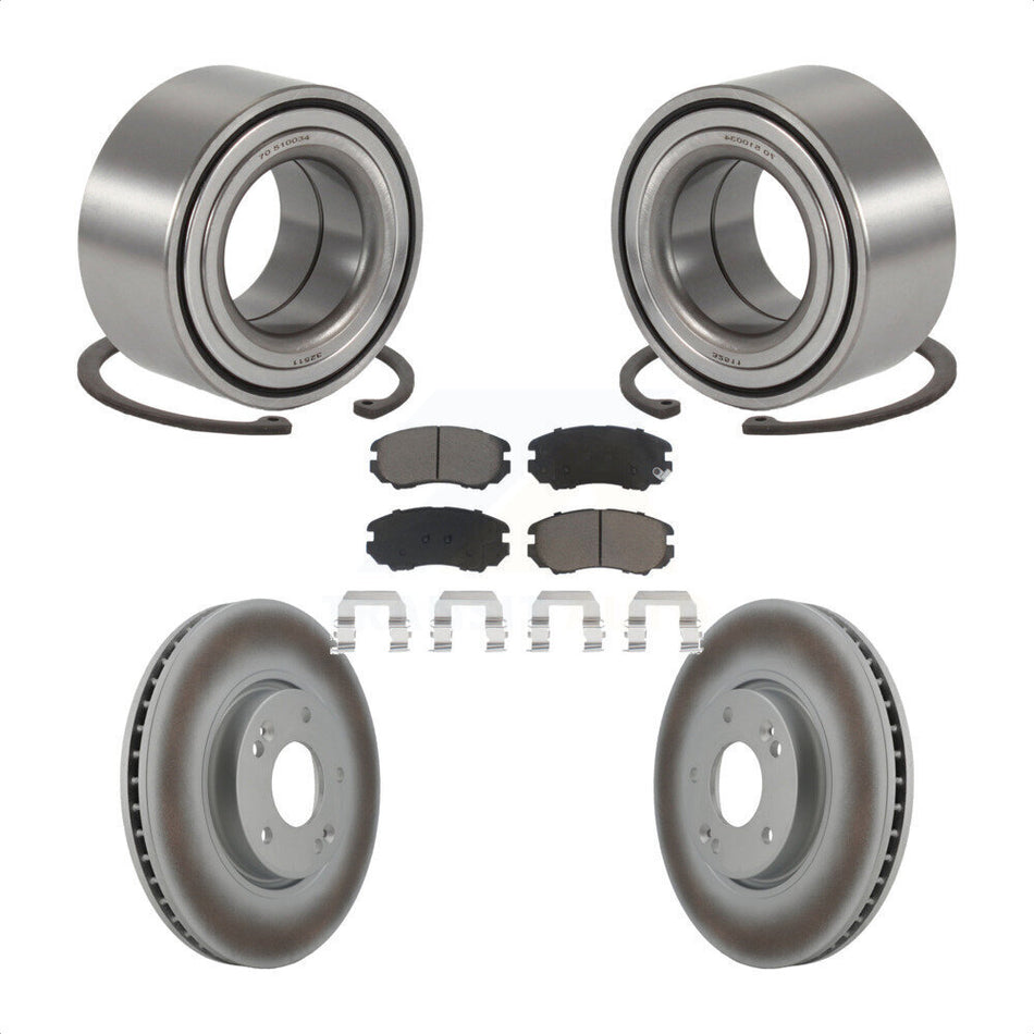 Front Wheel Bearing With Coated Disc Brake Rotors And Ceramic Pads Kit For 2006-2010 Hyundai Sonata 3.3L KBB-118310