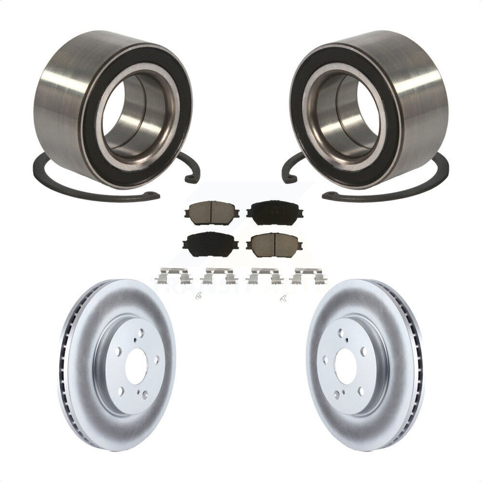 Front Wheel Bearing With Coated Disc Brake Rotors And Ceramic Pads Kit For 2004 Toyota Camry Straight Hat Design 296mm Diameter Rotor KBB-118340