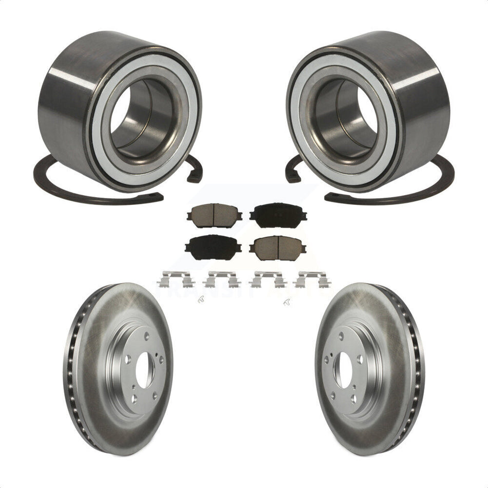 Front Wheel Bearing With Coated Disc Brake Rotors And Ceramic Pads Kit For 2002-2003 Toyota Camry 296mm Diameter Rotor Stepped Hat Design KBB-118342