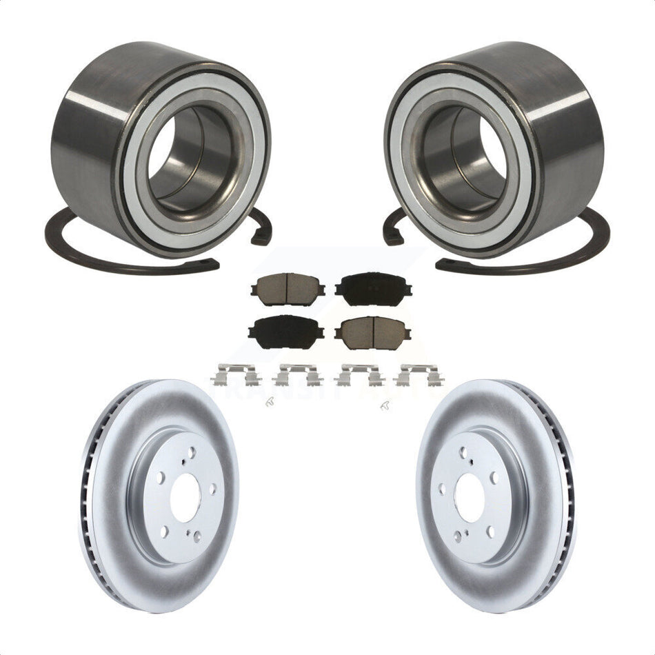 Front Wheel Bearing With Coated Disc Brake Rotors And Ceramic Pads Kit For 2002-2003 Toyota Camry Straight Hat Design 296mm Diameter Rotor KBB-118343