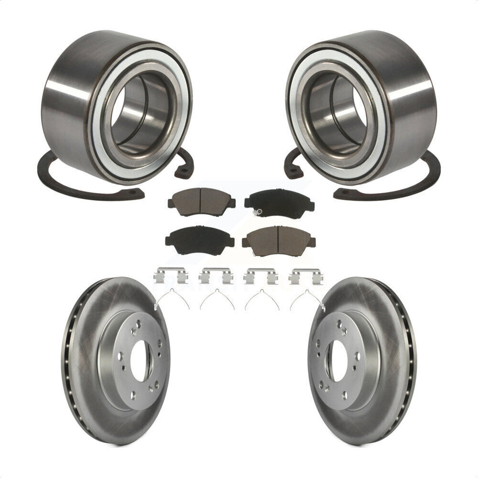 Front Wheel Bearing With Coated Disc Brake Rotors And Ceramic Pads Kit For 2004 Honda Civic SiR KBB-118345