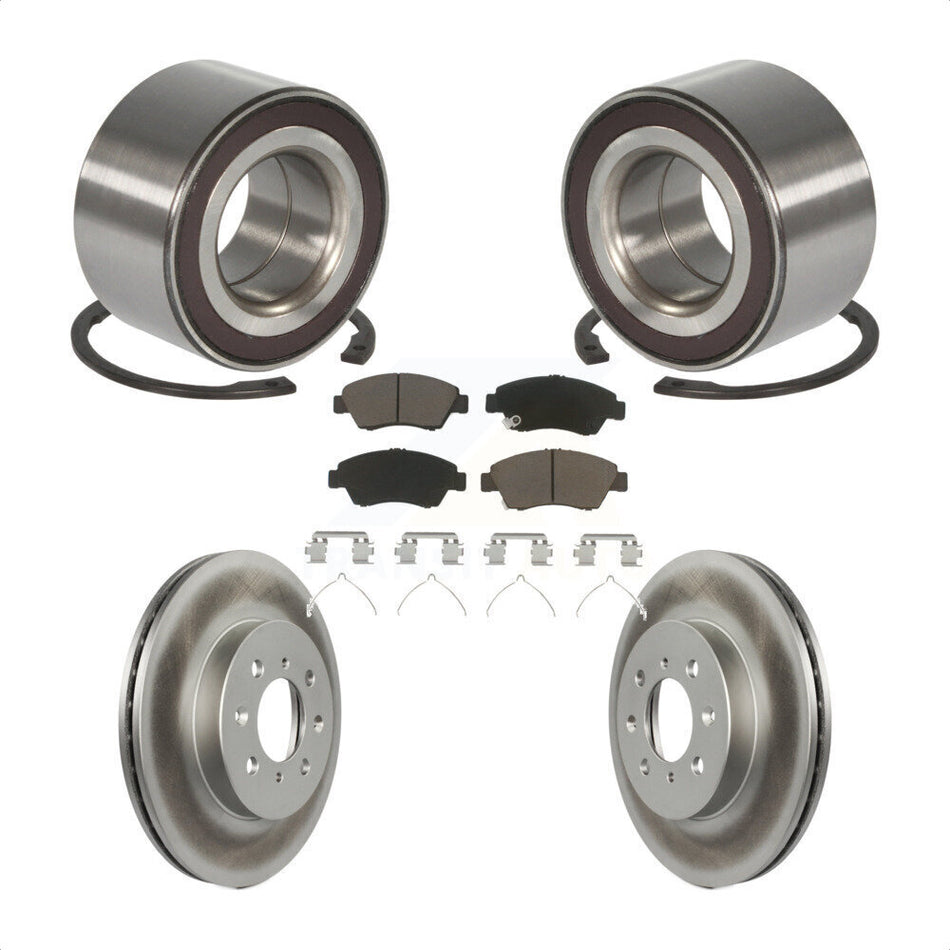 Front Wheel Bearing With Coated Disc Brake Rotors And Ceramic Pads Kit For 2007-2008 Honda Fit KBB-118346