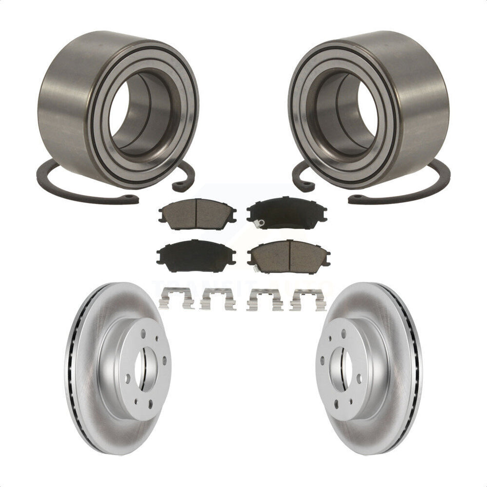 Front Wheel Bearing With Coated Disc Brake Rotors And Ceramic Pads Kit For 2000-2005 Hyundai Accent KBB-118401
