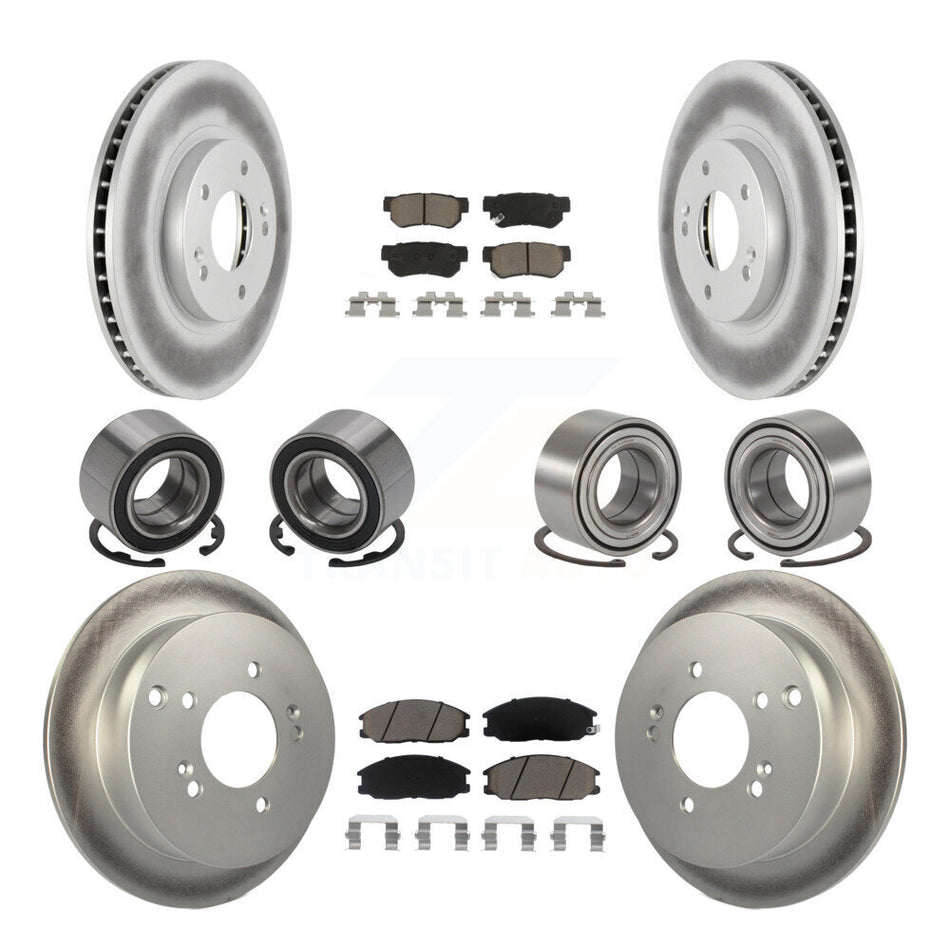 Front Rear Wheel Bearings Coated Disc Brake Rotors And Ceramic Pads Kit (10Pc) For Hyundai Santa Fe With 294mm Diameter Rotor KBB-118454
