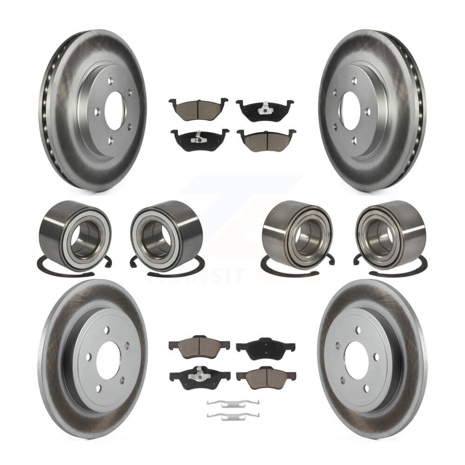 Front Rear Wheel Bearings Coated Disc Brake Rotors And Ceramic Pads Kit (10Pc) For Ford Escape Mercury Mariner Mazda Tribute KBB-118466