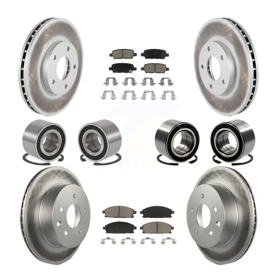 Front Rear Wheel Bearings Coated Disc Brake Rotors And Ceramic Pads Kit (10Pc) For 2005-2006 Nissan X-Trail FWD KBB-118473