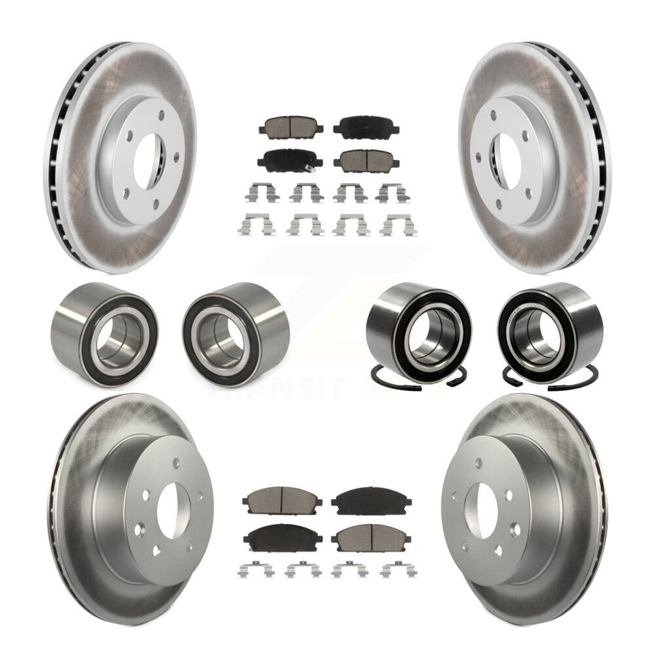 Front Rear Wheel Bearings Coated Disc Brake Rotors And Ceramic Pads Kit (10Pc) For Nissan X-Trail KBB-118474