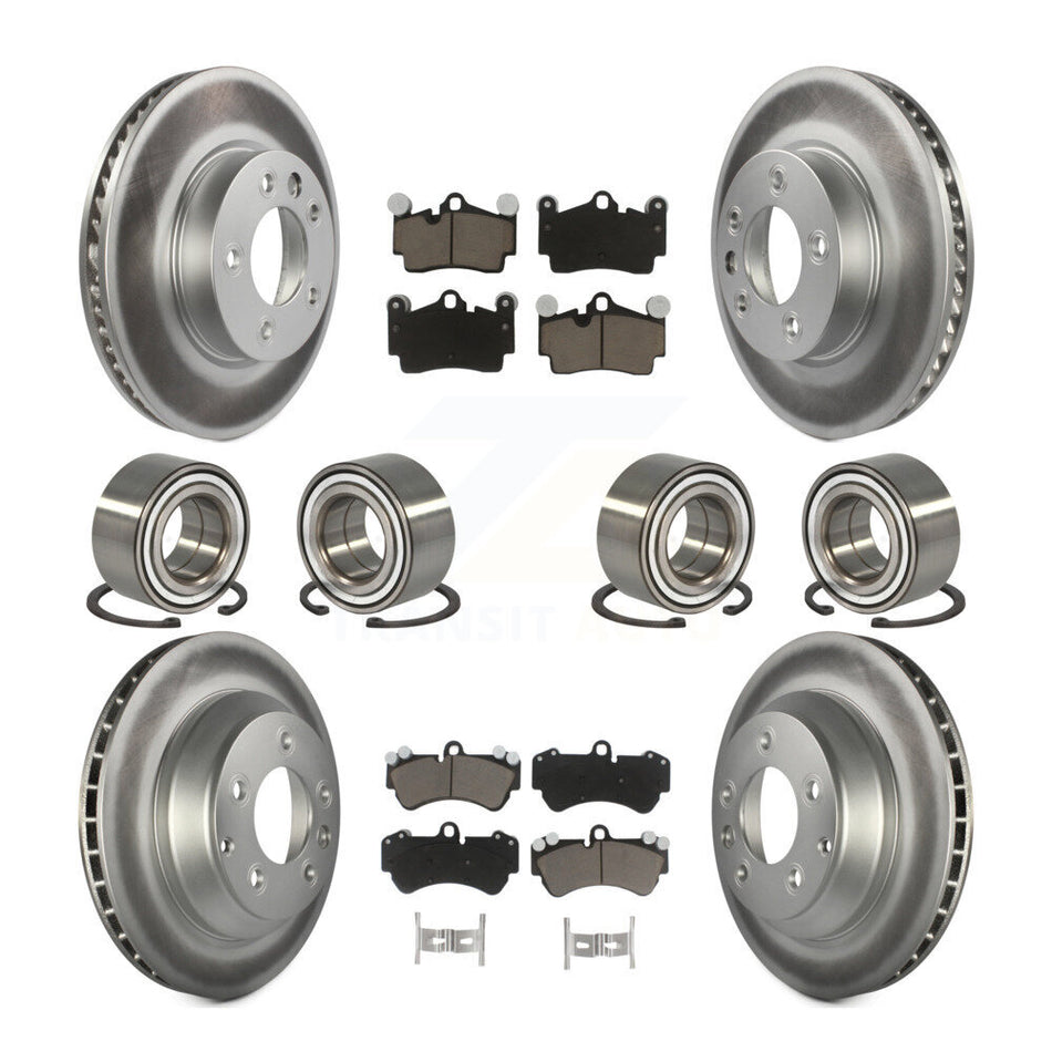 Front Rear Wheel Bearings Coated Disc Brake Rotors And Ceramic Pads Kit (10Pc) For Porsche Cayenne Volkswagen Touareg With 330mm Diameter Rotor KBB-118493