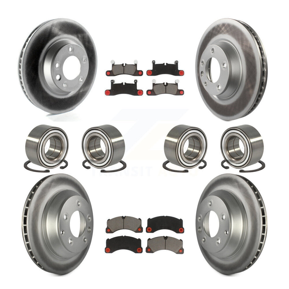 Front Rear Wheel Bearings Coated Disc Brake Rotors And Ceramic Pads Kit (10Pc) For 2011-2012 Porsche Cayenne Base With 380mm Diameter Rotor KBB-118494