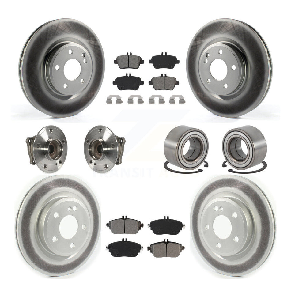 Front Rear Wheel Hub Bearings Assembly Coated Disc Brake Rotors And Semi-Metallic Pads Kit (10Pc) For 2015-2017 Mercedes-Benz GLA250 FWD With Vented KBB-118517