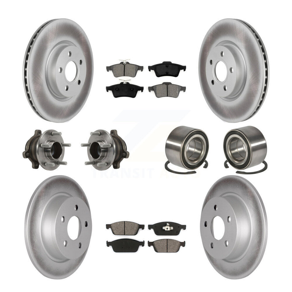 Front Rear Hub Bearing Coated Disc Brake Rotor & Pads Kit (10Pc) For Ford Transit Connect KBB-118519