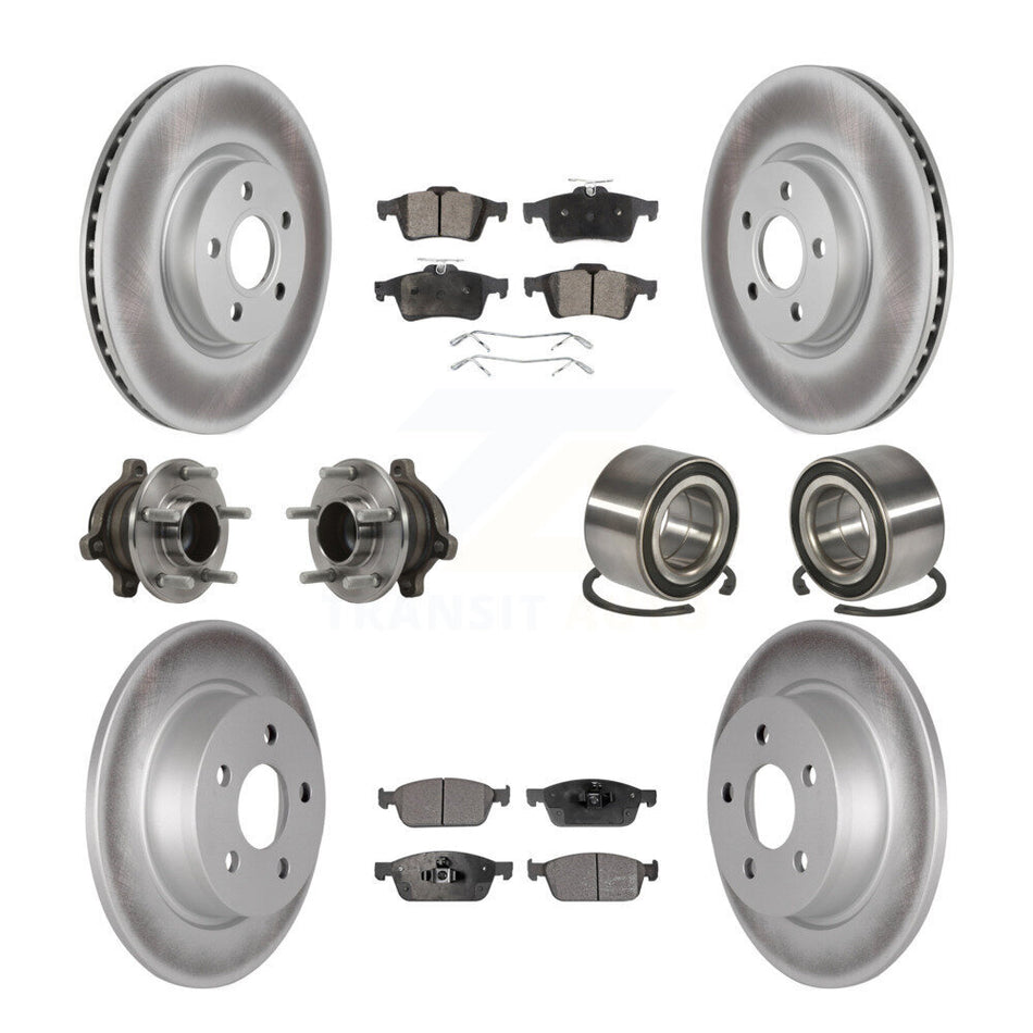 Front Rear Hub Bearing Coated Disc Brake Rotor & Pads Kit (10Pc) For Ford Transit Connect KBB-118533