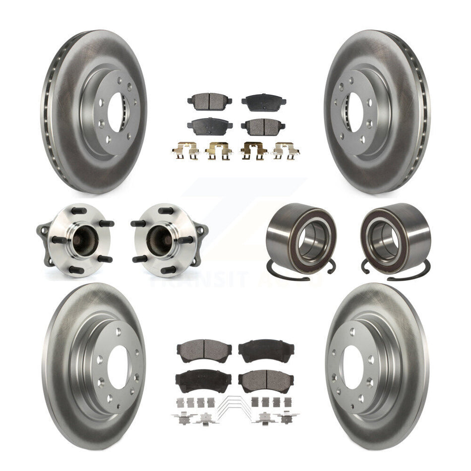 Front Rear Wheel Hub Bearings Assembly Coated Disc Brake Rotors And Ceramic Pads Kit (10Pc) For 2009-2013 Mazda 6 2.5L KBB-118535