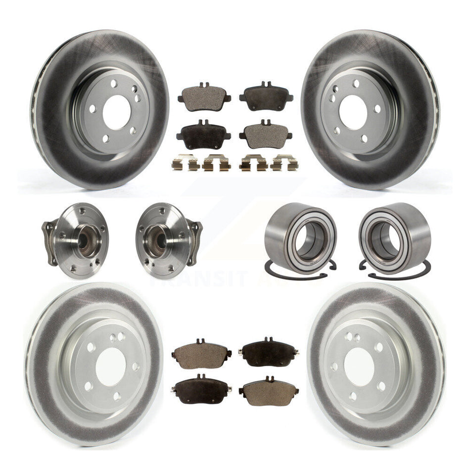 Front Rear Wheel Hub Bearings Assembly Coated Disc Brake Rotors And Ceramic Pads Kit (10Pc) For 2015-2017 Mercedes-Benz GLA250 FWD With Vented KBB-118539