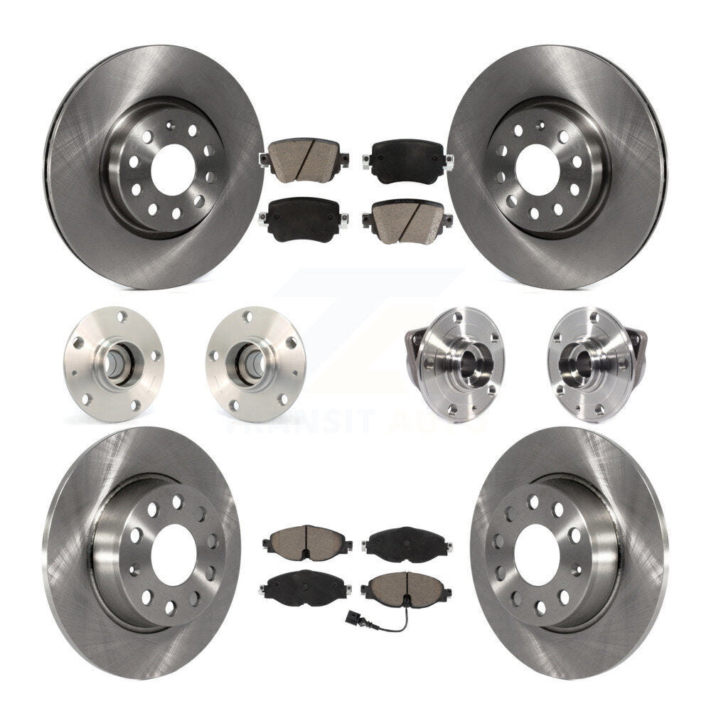 Front Rear Hub Bearings Disc Brake Rotors And Ceramic Pads Kit (10Pc) For Volkswagen GTI KBB-119002
