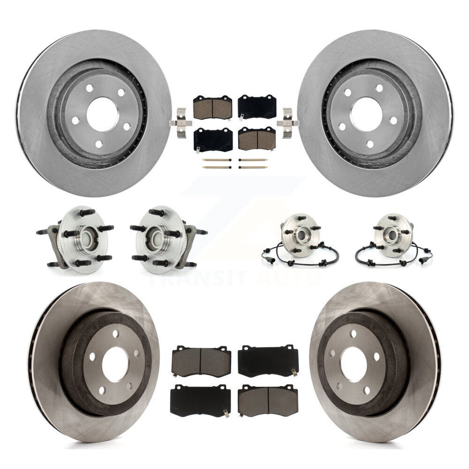 Front Rear Hub Bearings Assembly Disc Brake Rotors And Ceramic Pads Kit (10Pc) For 2006-2010 Jeep Grand Cherokee SRT8 KBB-119018