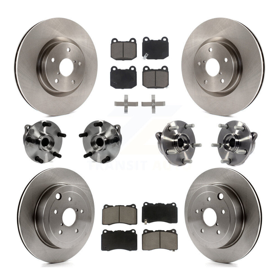 Front Rear Hub Bearings Assembly Disc Brake Rotors And Ceramic Pads Kit (10Pc) For 2008-2012 Subaru Impreza WRX STI KBB-119020