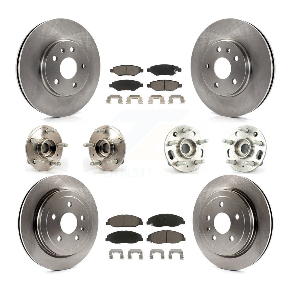 Front Rear Hub Bearings Assembly Disc Brake Rotors And Ceramic Pads Kit (10Pc) For Cadillac CTS Without Heavy Duty Brakes KBB-119042