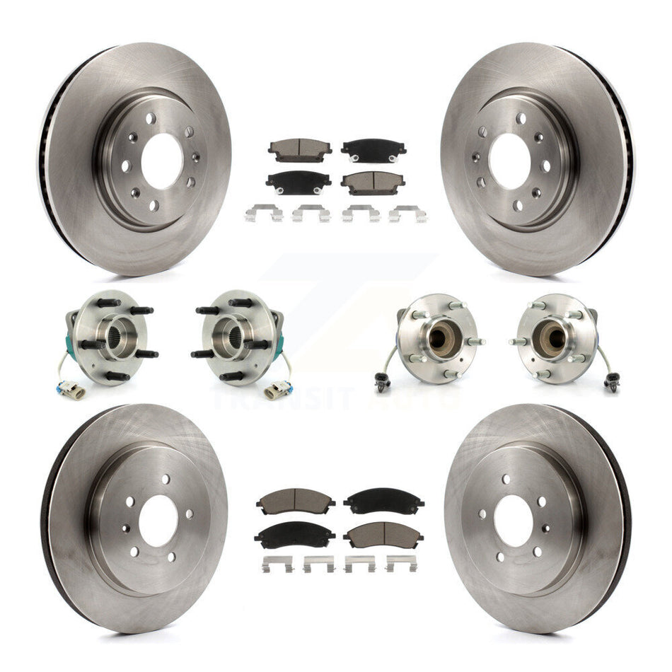Front Rear Hub Bearings Assembly Disc Brake Rotors And Ceramic Pads Kit (10Pc) For 2006-2007 Cadillac CTS Base With Sport Suspension 303mm Diameter Rotor KBB-119053