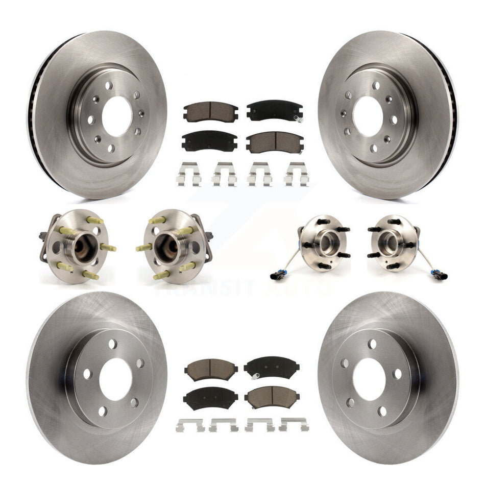 Front Rear Hub Bearings Assembly Disc Brake Rotors And Ceramic Pads Kit (10Pc) For 2003-2004 Cadillac Seville With Solid Rotor KBB-119058