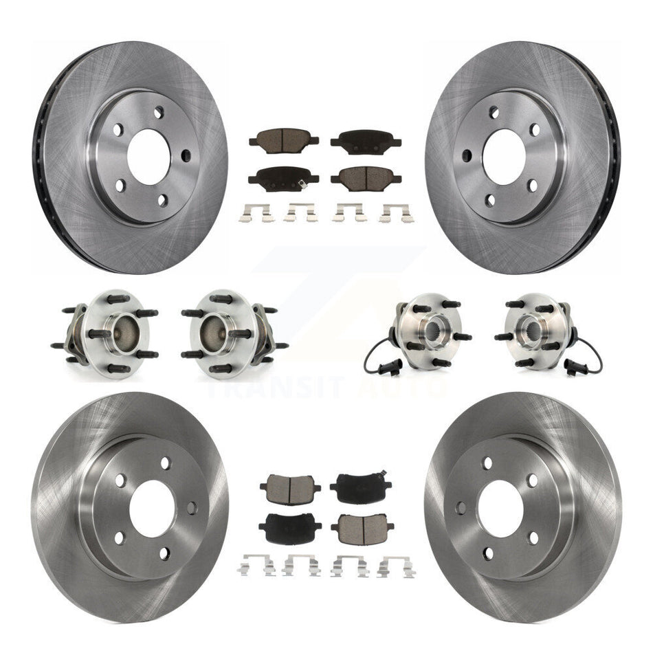Front Rear Hub Bearings Assembly Disc Brake Rotors And Ceramic Pads Kit (10Pc) For 2004-2005 Chevrolet Malibu Drum rear brakes with 4-Wheel ABS With 276mm Diameter Rotor KBB-119102