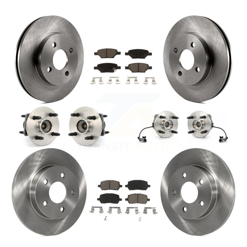 Front Rear Hub Bearings Assembly Disc Brake Rotors And Ceramic Pads Kit (10Pc) For 2007-2010 Pontiac G5 4-Wheel ABS With Drum Brakes 4 Lug Wheels KBB-119104