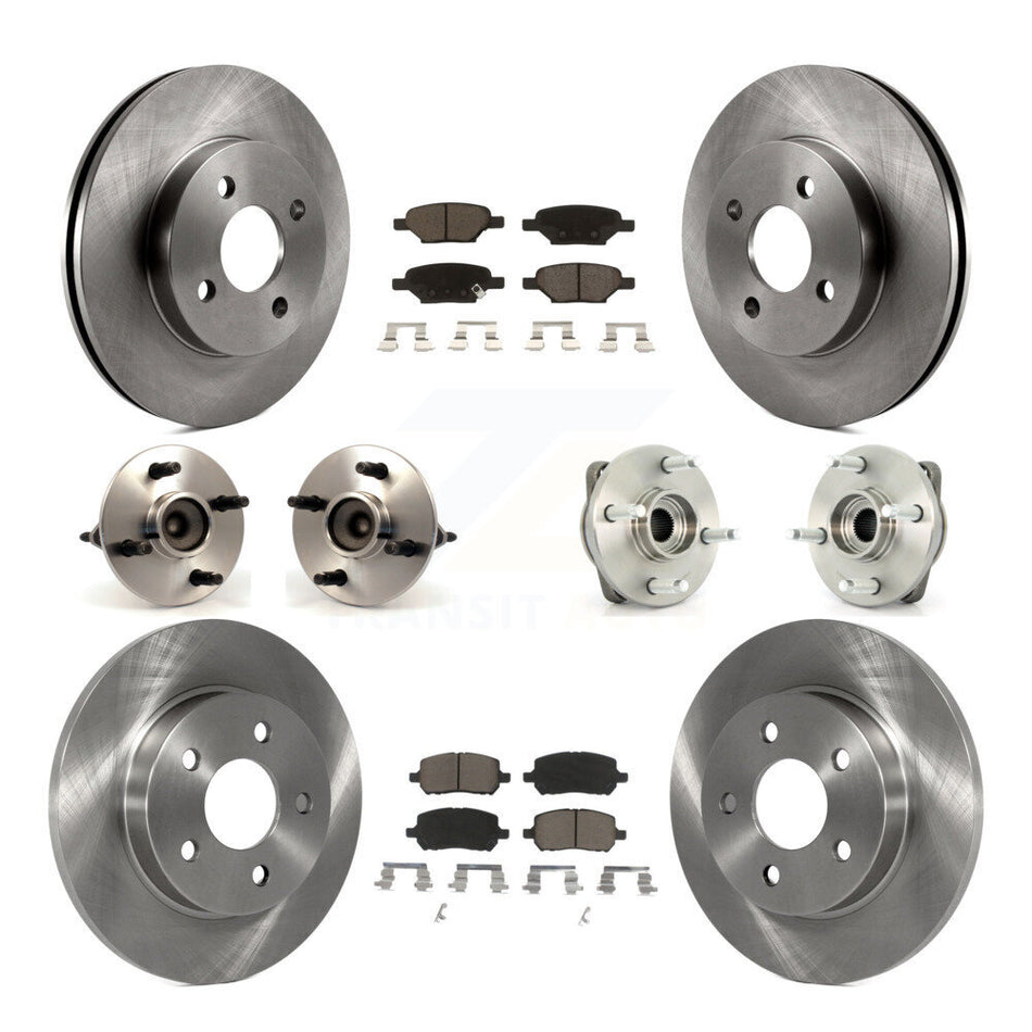 Front Rear Hub Bearings Assembly Disc Brake Rotors And Ceramic Pads Kit (10Pc) For 2007-2010 Pontiac G5 Non-ABS With Drum Brakes 4 Lug Wheels KBB-119105