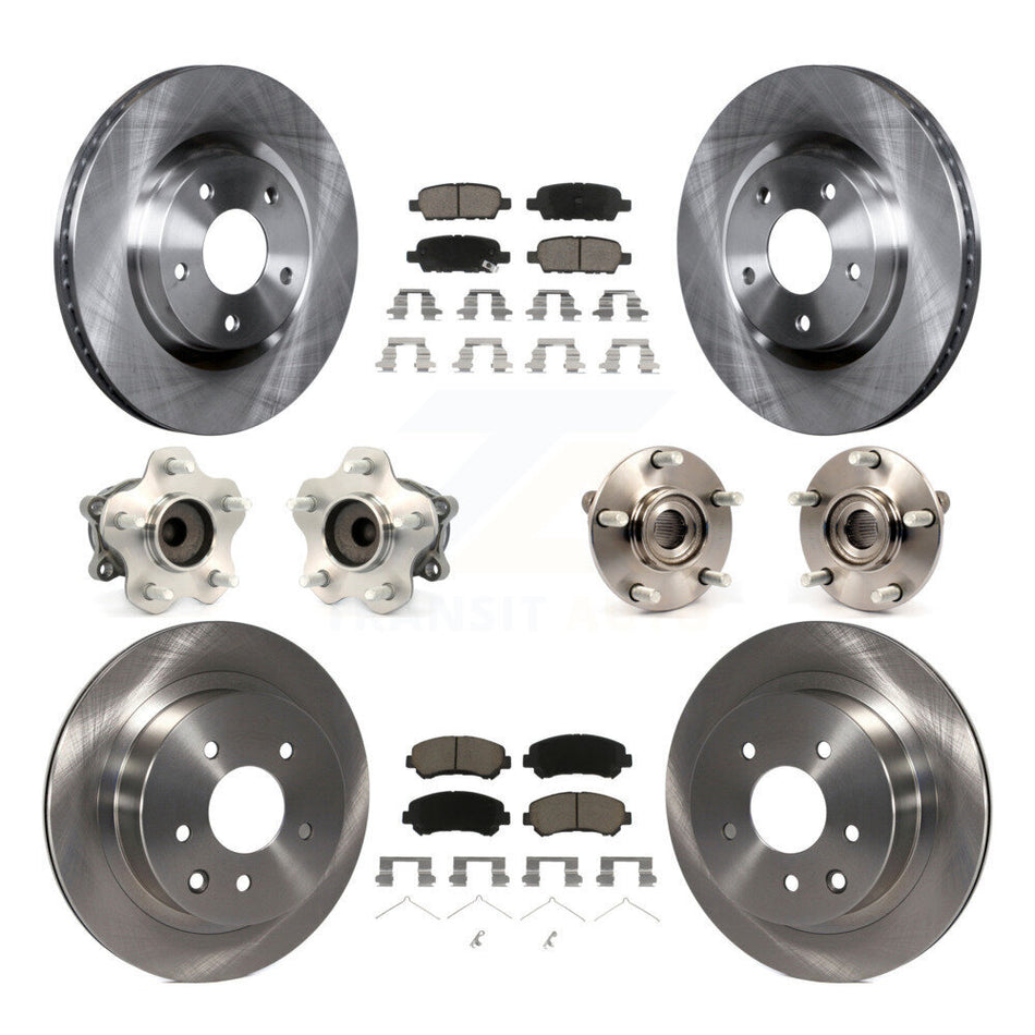 Front Rear Hub Bearings Assembly Disc Brake Rotors And Ceramic Pads Kit (10Pc) For Nissan Rogue Select FWD KBB-119112
