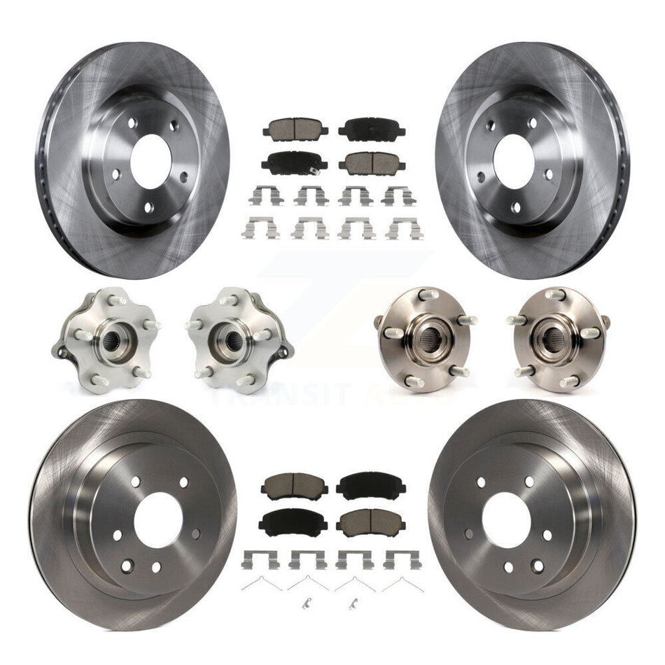Front Rear Hub Bearings Assembly Disc Brake Rotors And Ceramic Pads Kit (10Pc) For 2008-2013 Nissan Rogue AWD KBB-119113