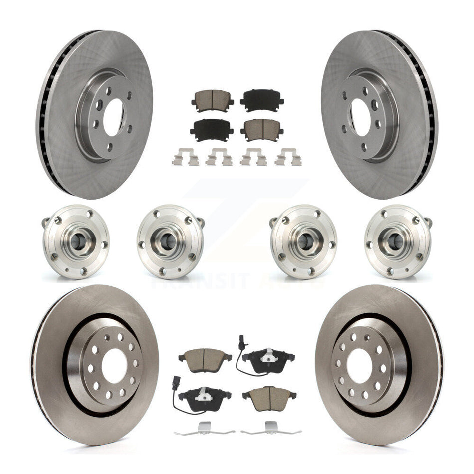 Front Rear Hub Bearings Assembly Disc Brake Rotors And Ceramic Pads Kit (10Pc) For Volkswagen CC With 340mm Diameter Rotor KBB-119117