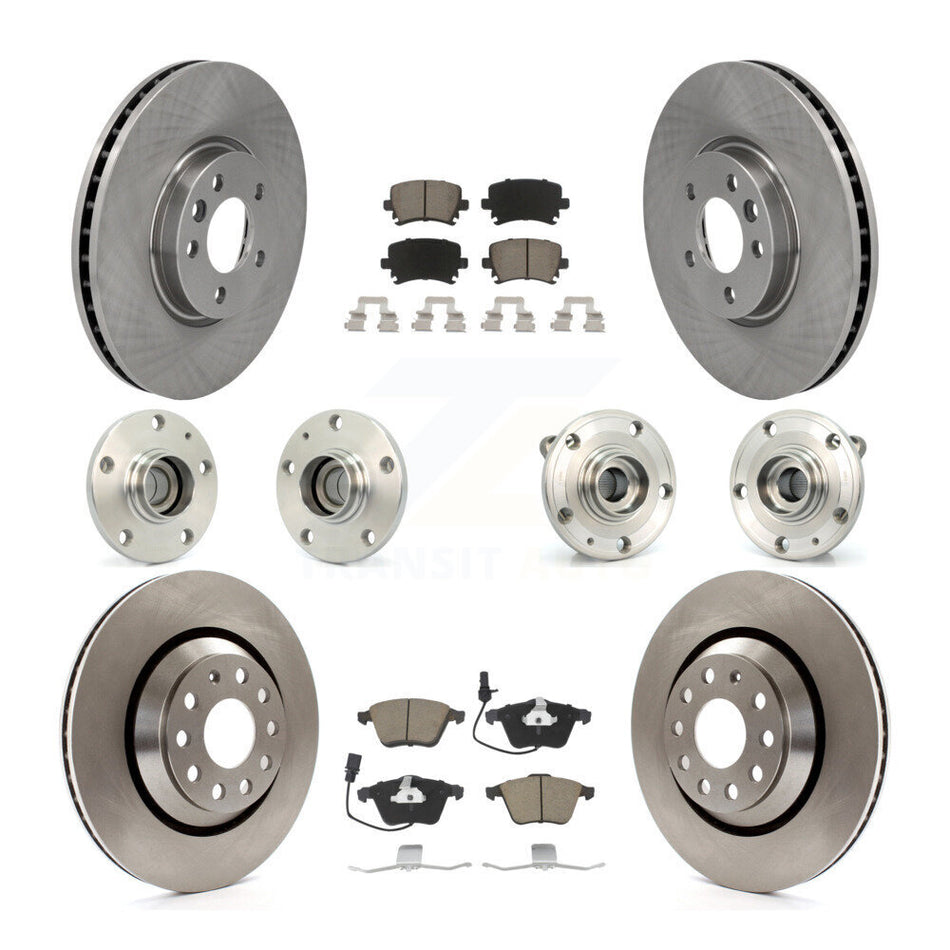 Front Rear Hub Bearings Assembly Disc Brake Rotors And Ceramic Pads Kit (10Pc) For Volkswagen CC With 340mm Diameter Rotor KBB-119119