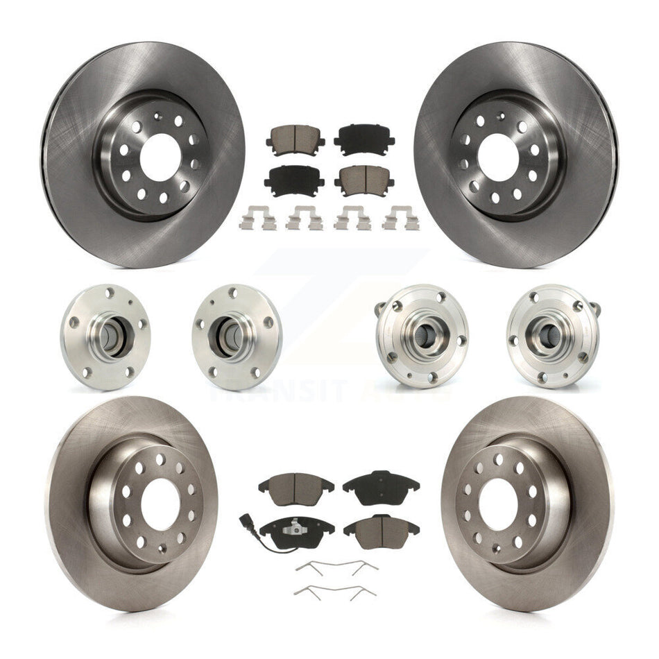 Front Rear Hub Bearings Assembly Disc Brake Rotors And Ceramic Pads Kit (10Pc) For Volkswagen CC Passat KBB-119120