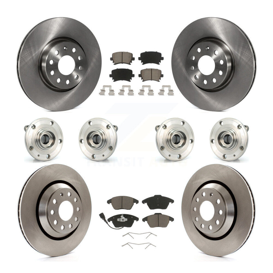 Front Rear Hub Bearings Assembly Disc Brake Rotors And Ceramic Pads Kit (10Pc) For 2009-2010 Volkswagen Passat CC AWD With 312mm Diameter Rotor KBB-119121