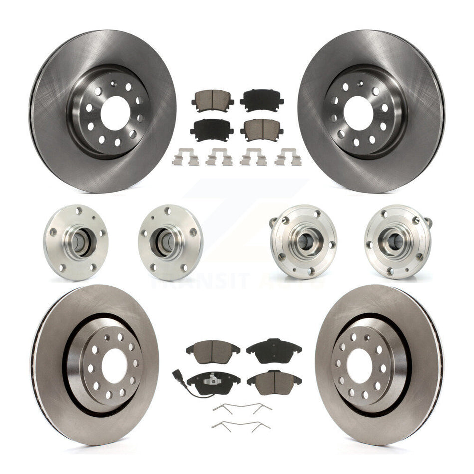 Front Rear Hub Bearings Assembly Disc Brake Rotors And Ceramic Pads Kit (10Pc) For 2009-2010 Volkswagen Passat CC FWD With 312mm Diameter Rotor KBB-119122