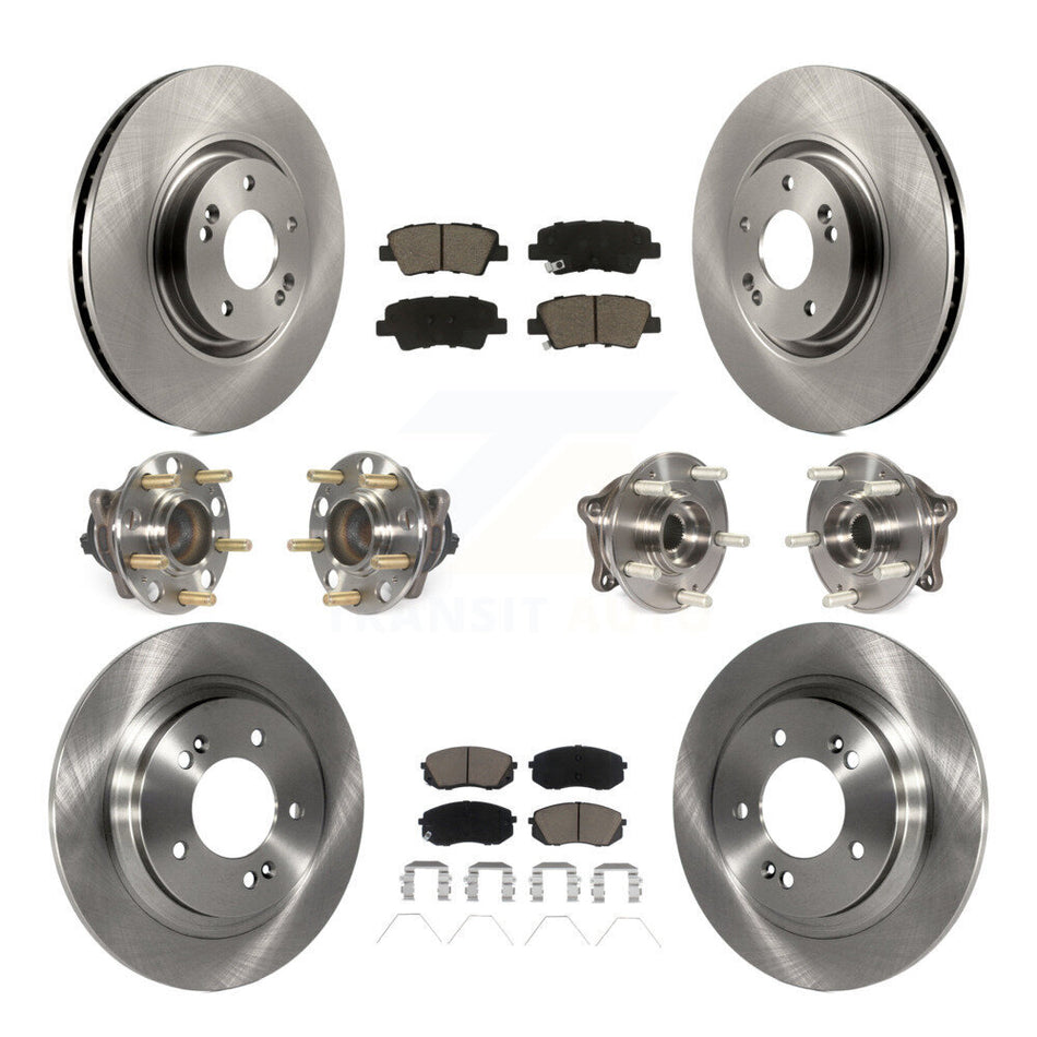 Front Rear Hub Bearings Assembly Disc Brake Rotors And Ceramic Pads Kit (10Pc) For Kia Optima With Electric Parking KBB-119150
