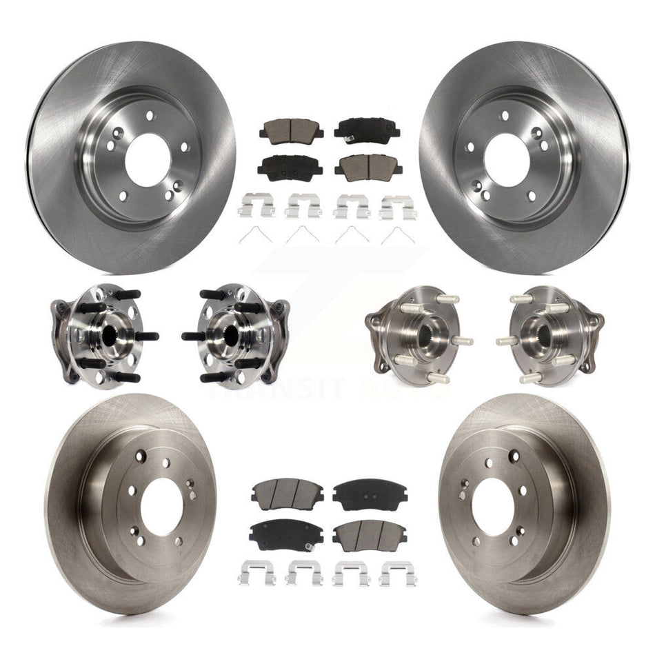 Front Rear Hub Bearings Assembly Disc Brake Rotors And Ceramic Pads Kit (10Pc) For Hyundai Tucson Kia Sportage KBB-119154