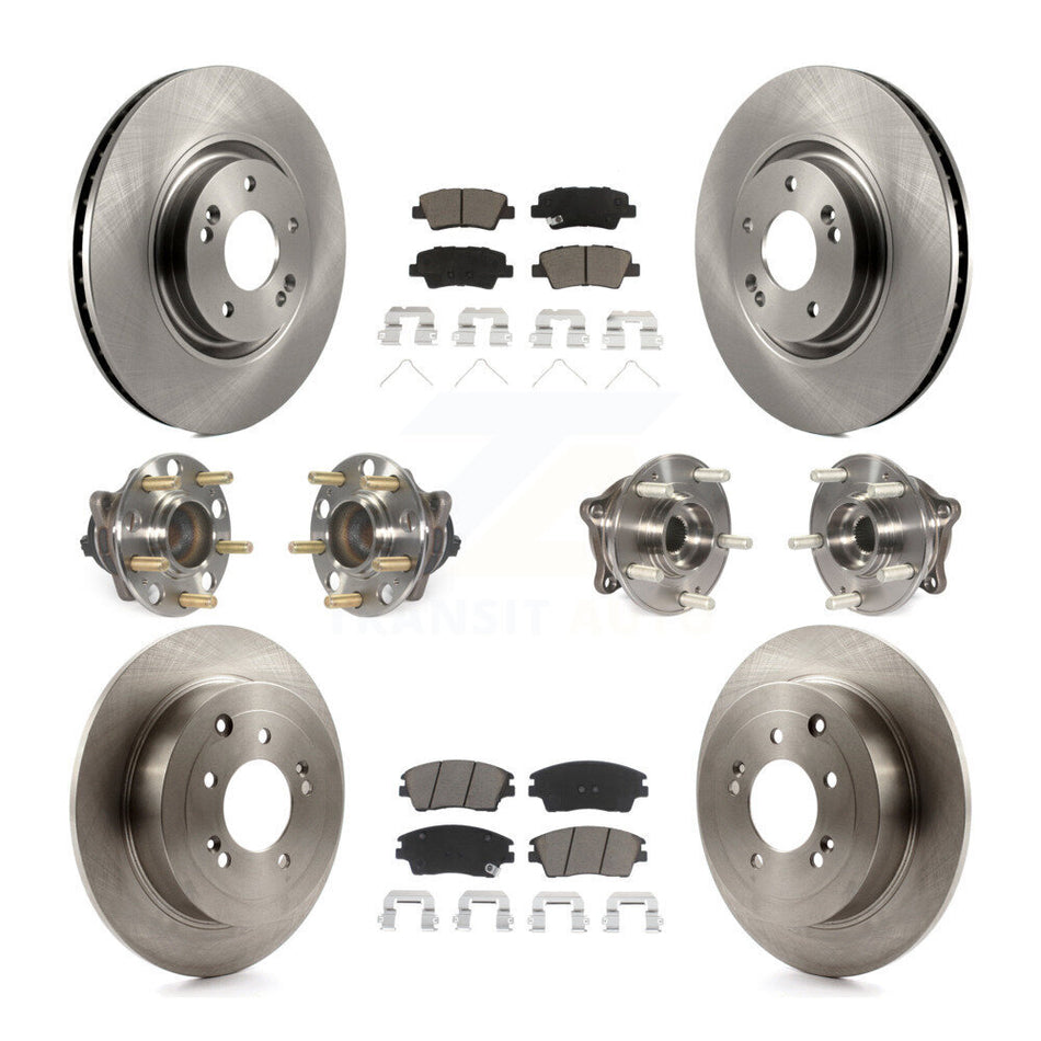 Front Rear Hub Bearings Assembly Disc Brake Rotors And Ceramic Pads Kit (10Pc) For 2017-2021 Kia Sportage FWD with Turbocharged With Manual Parking KBB-119155