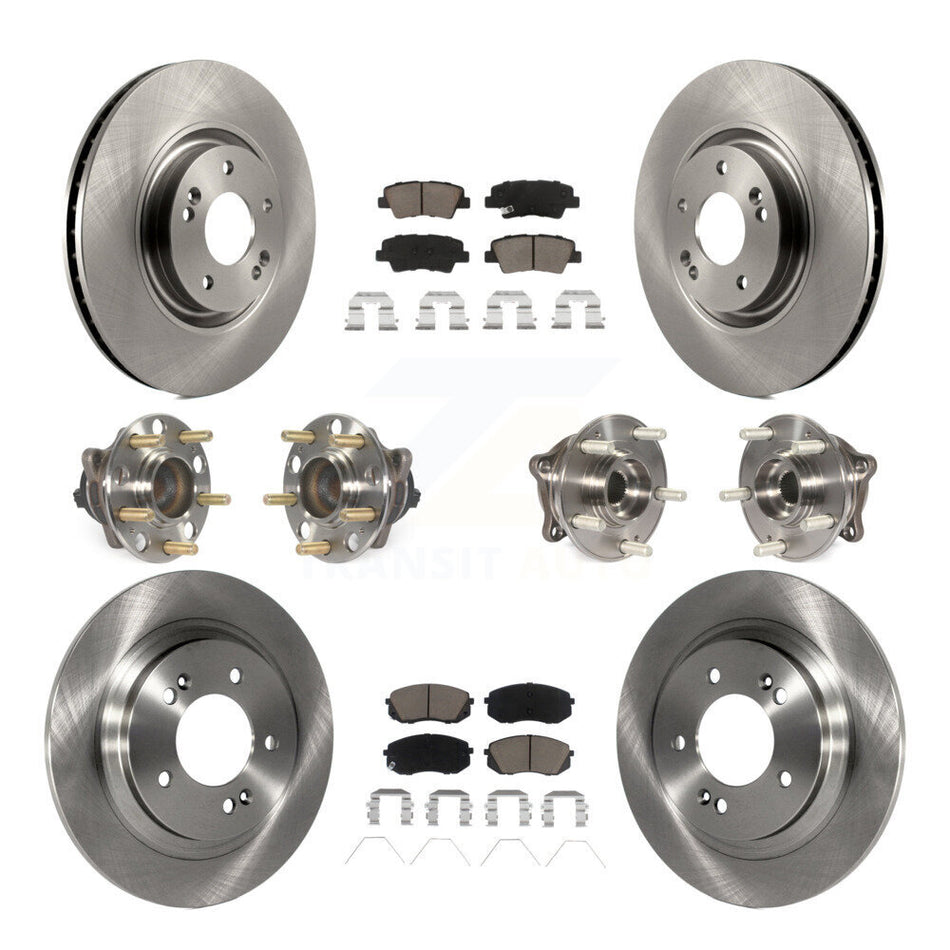 Front Rear Hub Bearings Assembly Disc Brake Rotors And Ceramic Pads Kit (10Pc) For 2016 Hyundai Sonata GAS engine With Power Operated Parking KBB-119158