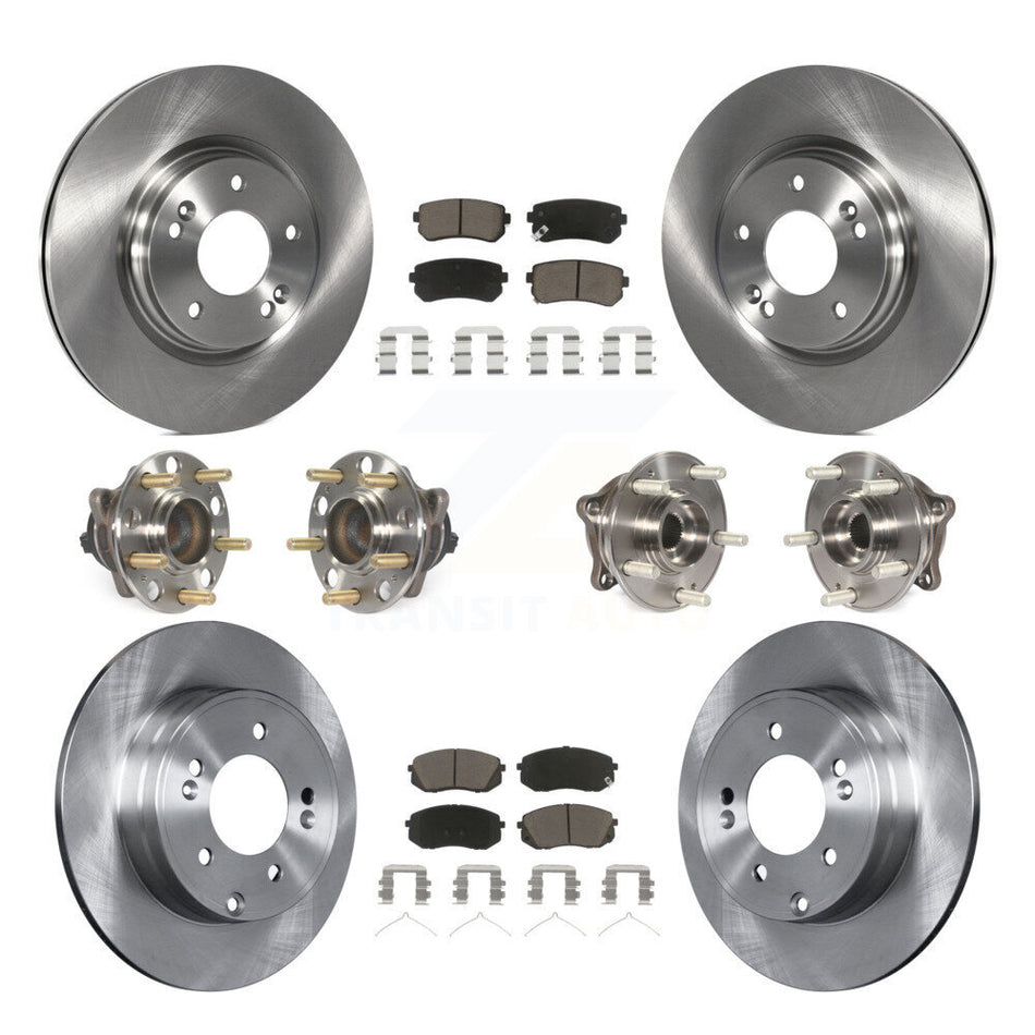 Front Rear Hub Bearings Assembly Disc Brake Rotors And Ceramic Pads Kit (10Pc) For 2015-2016 Hyundai Sonata GAS engine With Manual Parking KBB-119159