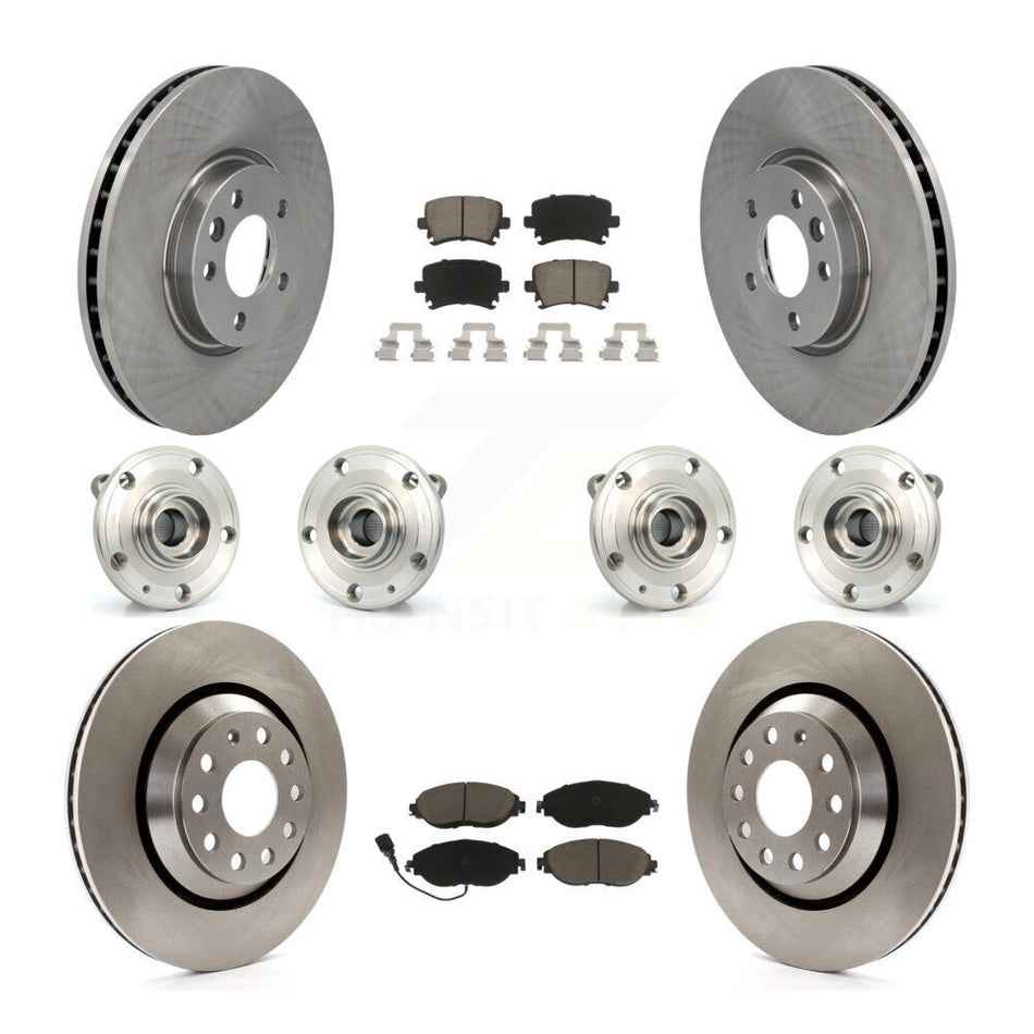 Front Rear Hub Bearings Assembly Disc Brake Rotors And Ceramic Pads Kit (10Pc) For 2013-2014 Volkswagen CC AWD KBB-119162