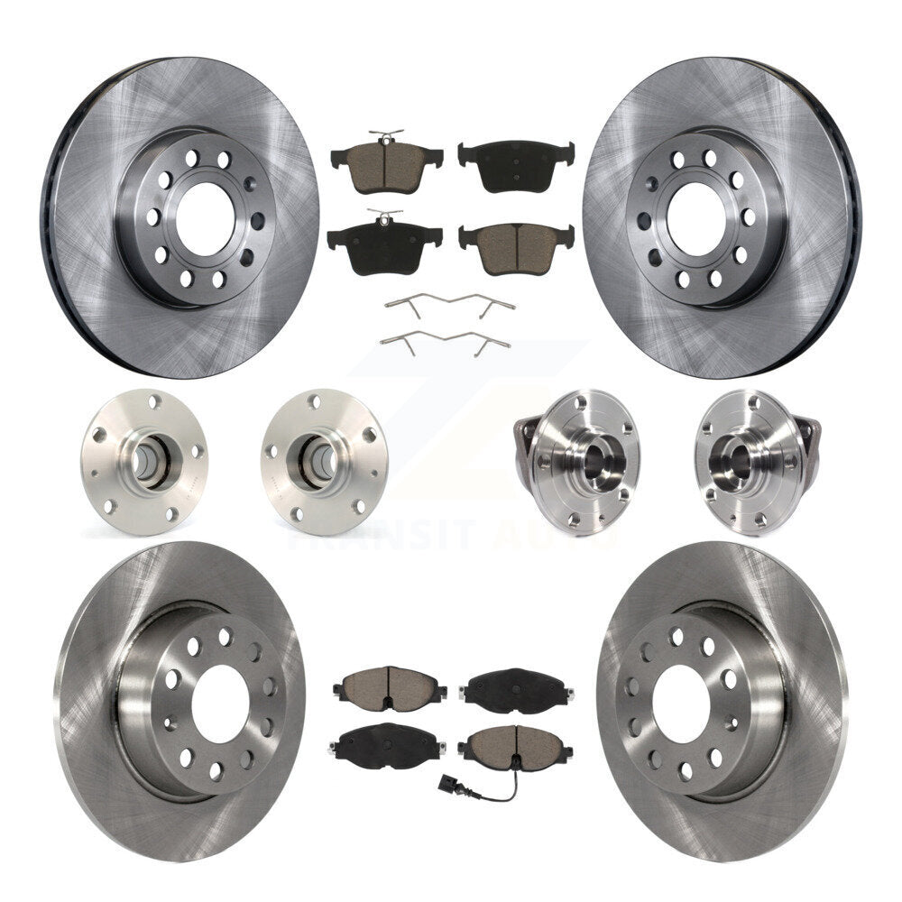 Front Rear Hub Bearing Disc Brake Rotor And Ceramic Pads Kit (10Pc) For 2016 Audi A3 2.0L KBB-119174