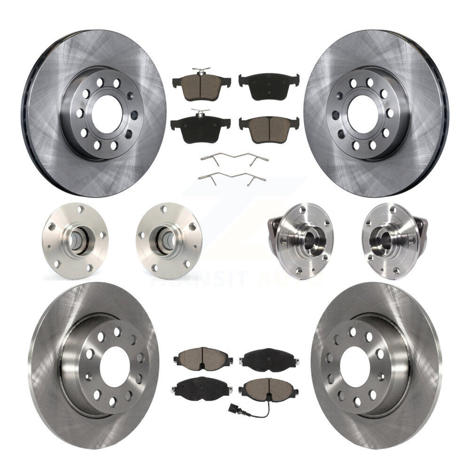 Front Rear Hub Bearing Disc Brake Rotor And Ceramic Pads Kit (10Pc) For 2016 Audi A3 2.0L KBB-119174