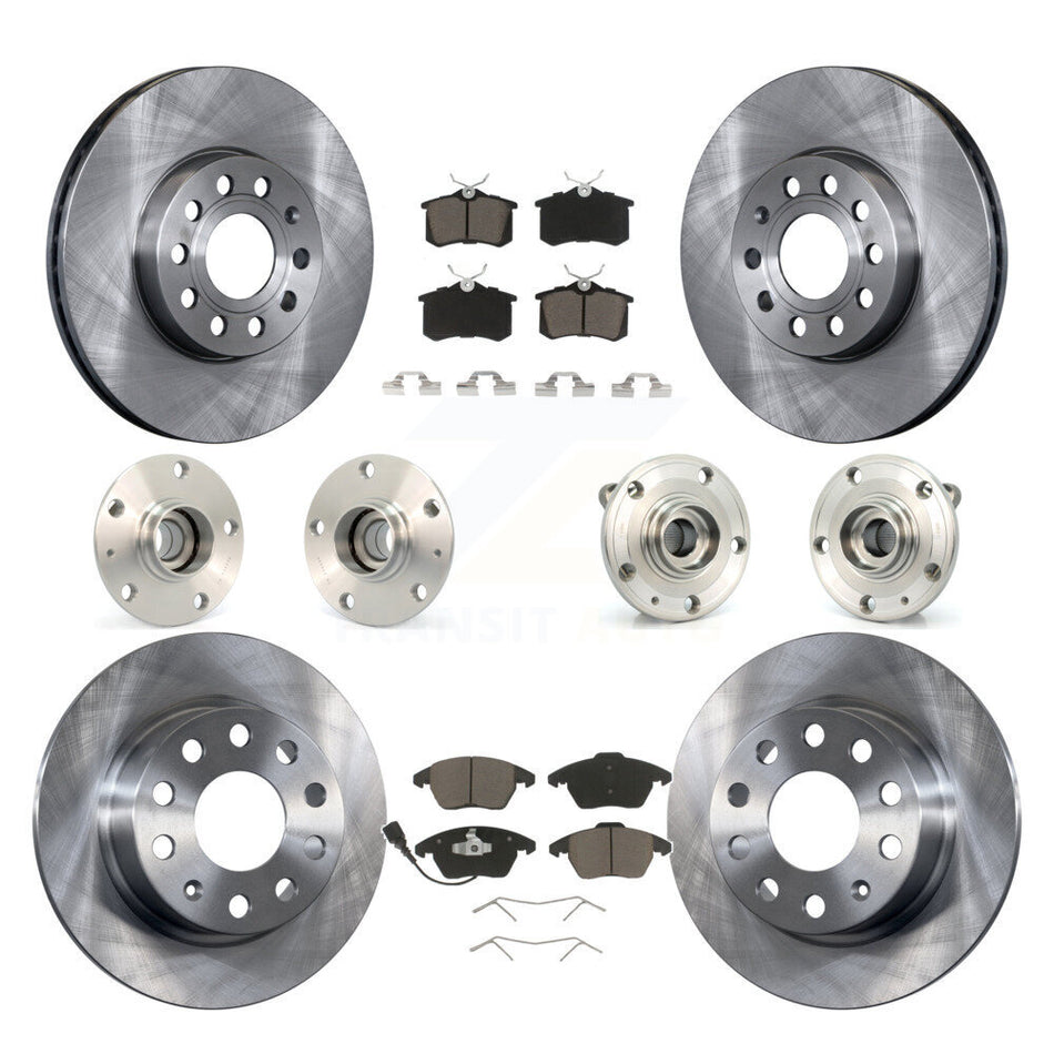 Front Rear Hub Bearings Assembly Disc Brake Rotors And Ceramic Pads Kit (10Pc) For 2014 Volkswagen Beetle Base Highline Comfortline with 2.5L With 253mm Diameter Rotor KBB-119181