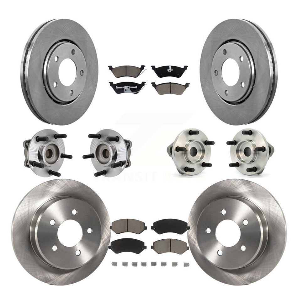Front Rear Hub Bearings Assembly Disc Brake Rotors And Ceramic Pads Kit (10Pc) For Chrysler Town & Country Dodge Grand Caravan KBB-119195