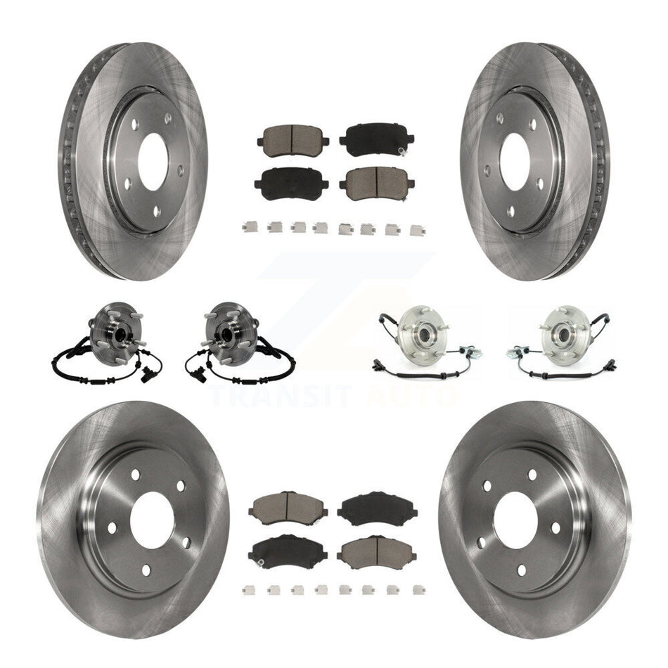 Front Rear Hub Bearings Assembly Disc Brake Rotors And Ceramic Pads Kit (10Pc) For 2012 Volkswagen Routan With Single Piston Caliper KBB-119211