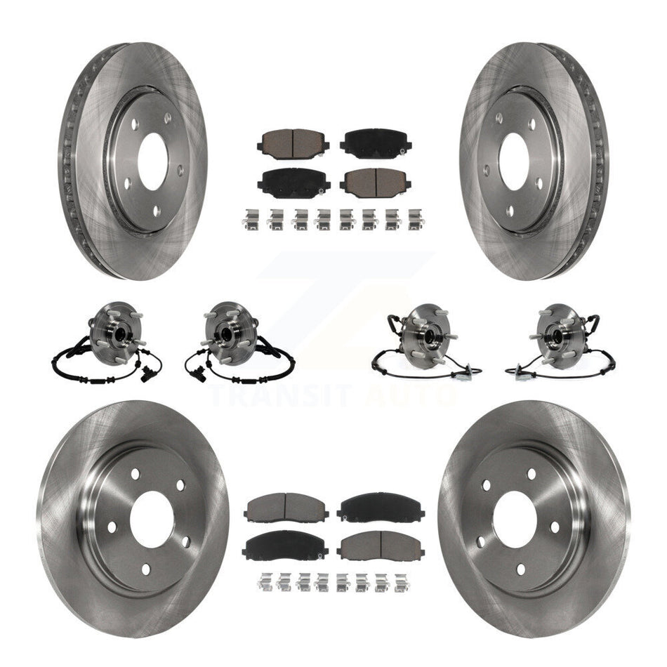Front Rear Hub Bearings Assembly Disc Brake Rotors And Ceramic Pads Kit (10Pc) For 2017-2018 Dodge Grand Caravan With Single Piston Caliper KBB-119215