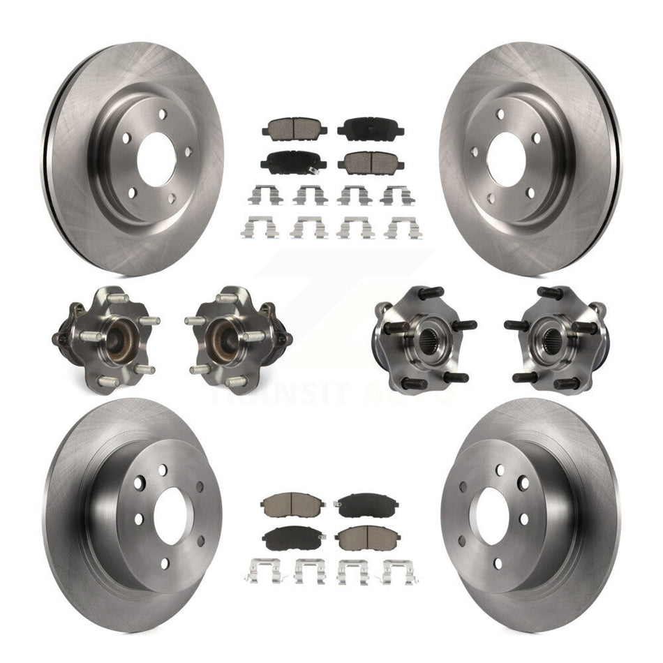Front Rear Hub Bearings Assembly Disc Brake Rotors And Ceramic Pads Kit (10Pc) For 2017-2019 Nissan Sentra Turbocharged KBB-119240