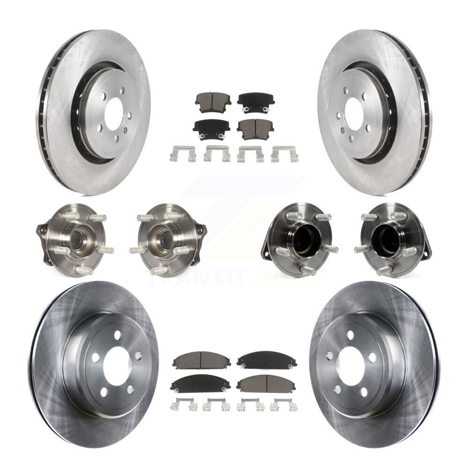 Front Rear Hub Bearings Assembly Disc Brake Rotors And Ceramic Pads Kit (10Pc) For 2017-2018 Dodge Charger RWD with 5.7L With 355mm Diameter Rotor KBB-119268