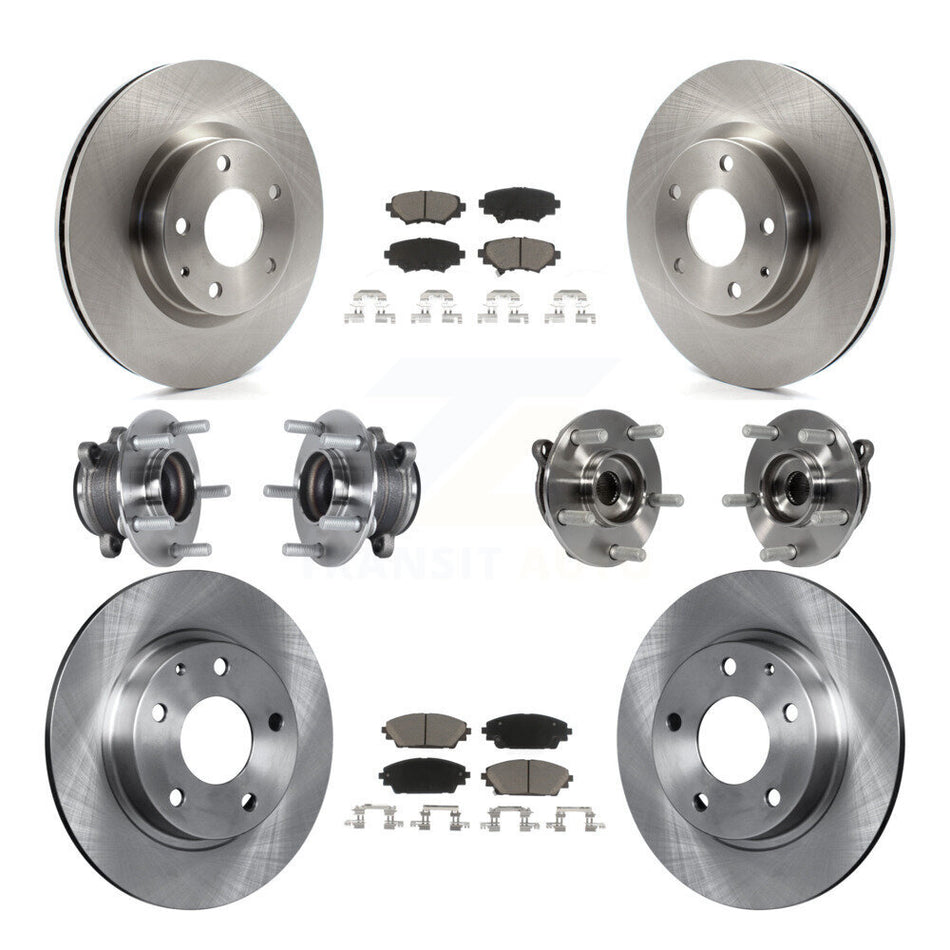 Front Rear Hub Bearings Assembly Disc Brake Rotors And Ceramic Pads Kit (10Pc) For Mazda 3 Sport 2.5L KBB-119286